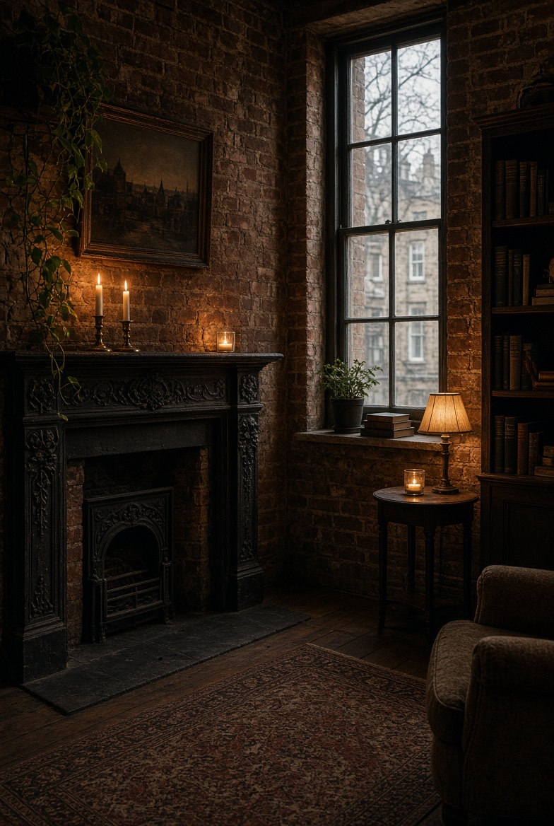 Original Victorian fireplace and exposed brick interior, Liverpool heritage building