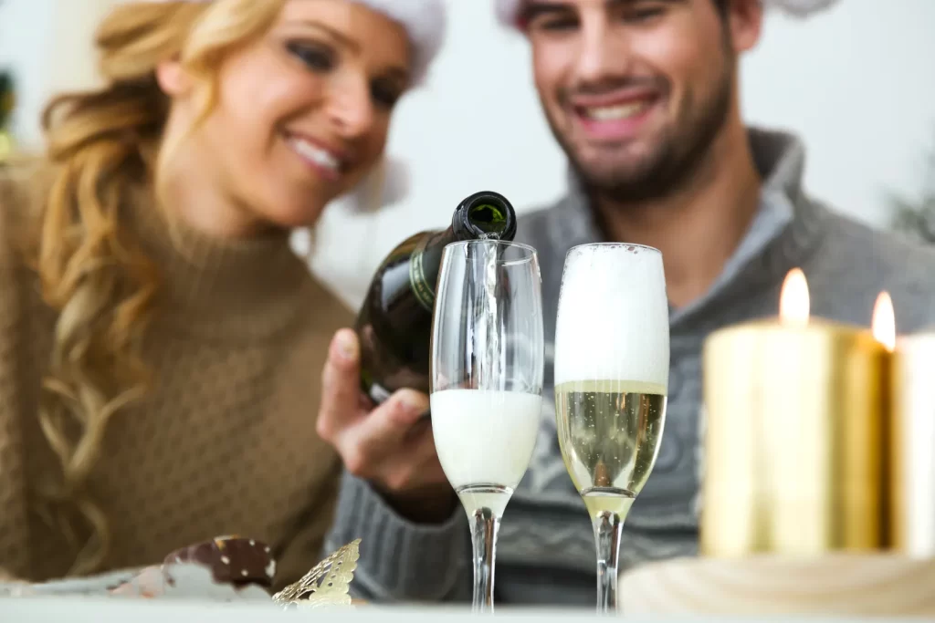 Champagne being poured into glasses